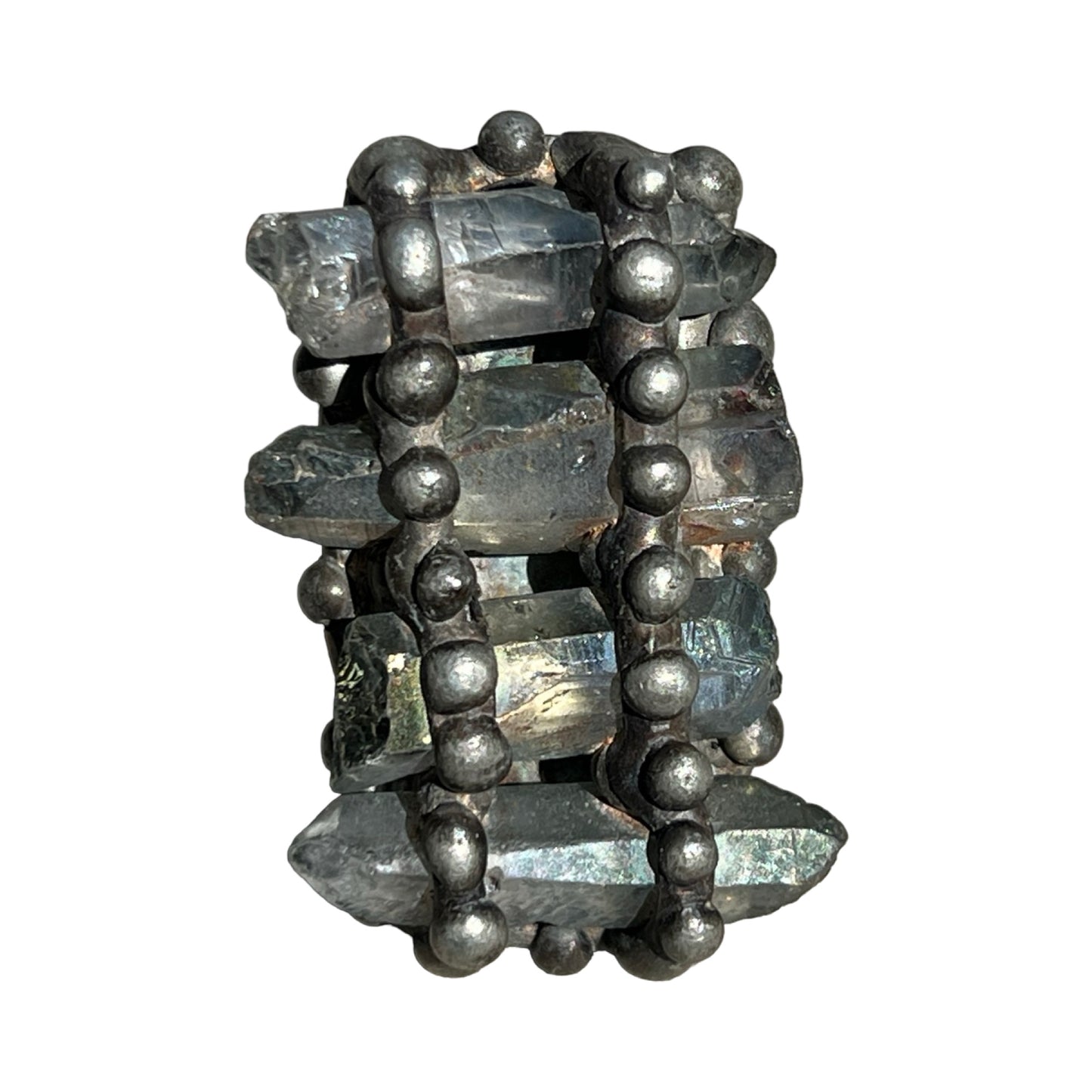 Signed Mikal Winn 2013 Four Crystal Mixed Metal Brutalist Ring Size 8