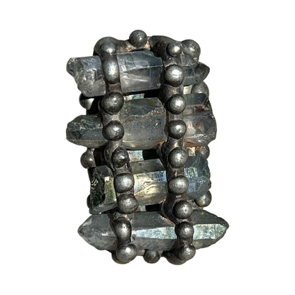 Signed Mikal Winn 2013 Four Crystal Mixed Metal Brutalist Ring Size 8