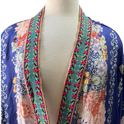 Johnny Was Oversized Silk Floral Snap Front Kimono