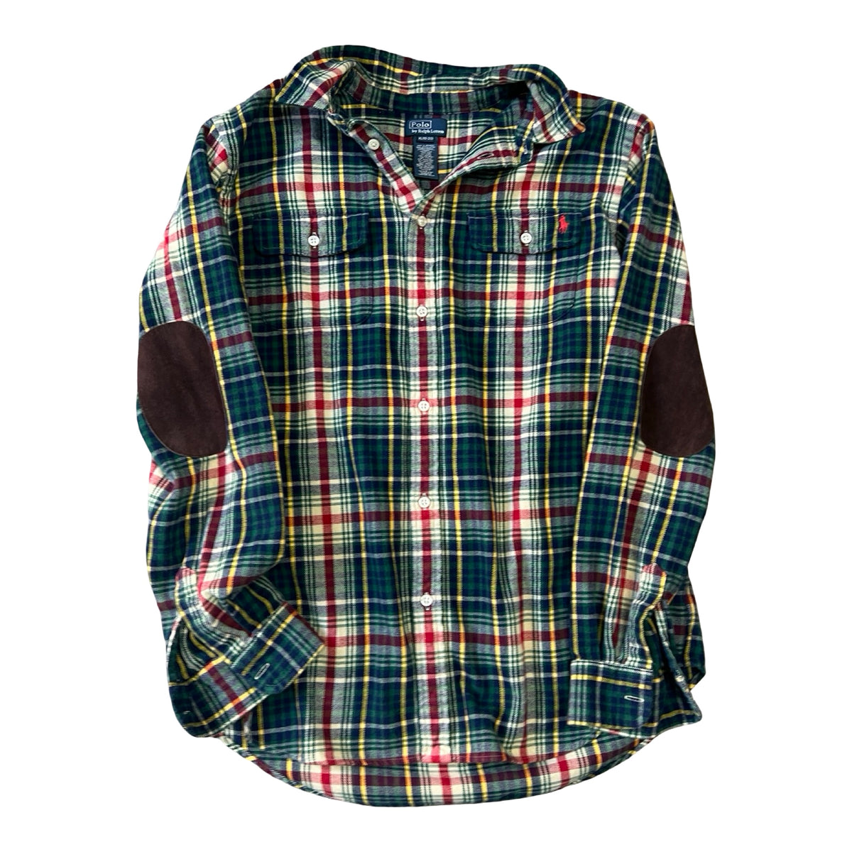 Polo Ralph Lauren Boys Plaid Flannel Suede Elbow Patches XL