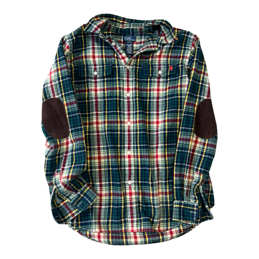 Polo Ralph Lauren Boys Plaid Flannel Suede Elbow Patches XL