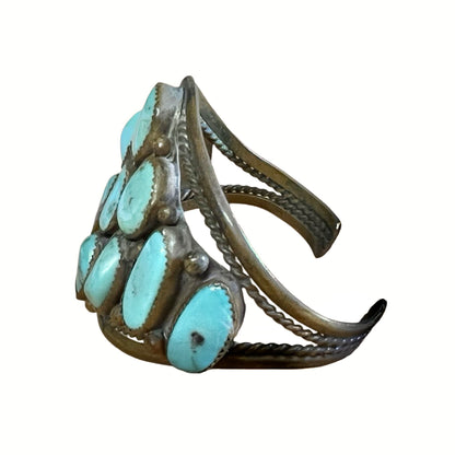 RARE Vintage Navajo Brass & Turquoise Cluster Cuff Hallmark DD