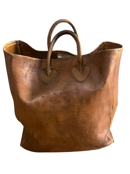 RARE Vintage LL Bean 1970’s Cursive Label Distressed Leather Tote XL