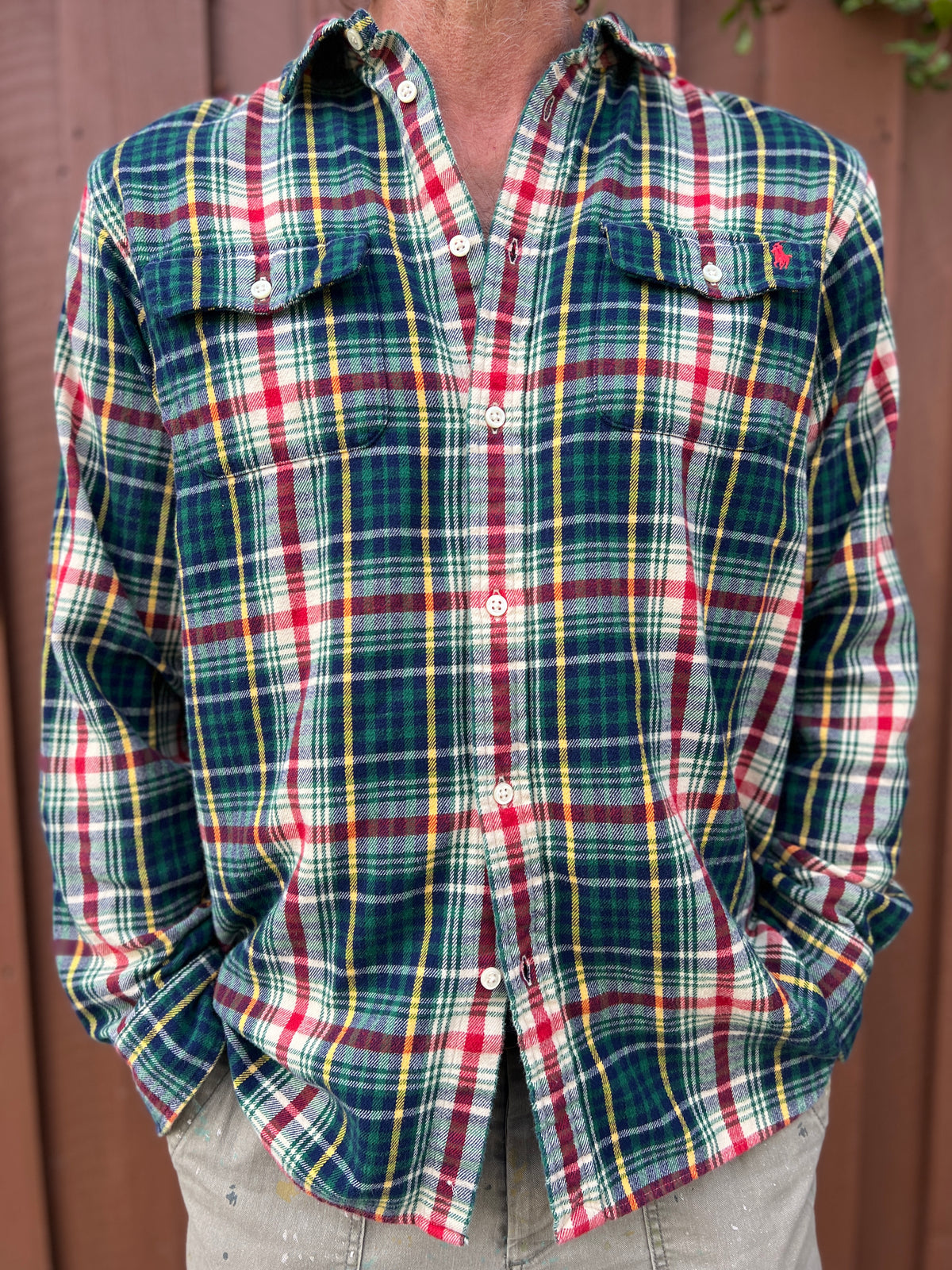 Polo Ralph Lauren Boys Plaid Flannel Suede Elbow Patches XL