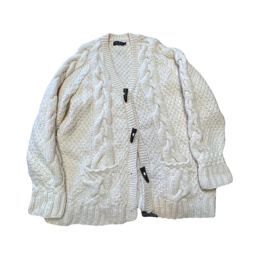 Vintage 90's Hand Knit Fisherman Cable Knit Cardigan M/L