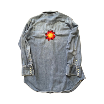 Vintage Sanforized Wrangler Pearl Snap Shirt Embroidered Flower