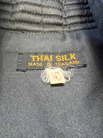 Vintage Thai Silk Quilted Crop Jacket Peacock Floral Motif Gold Lurex Accents
