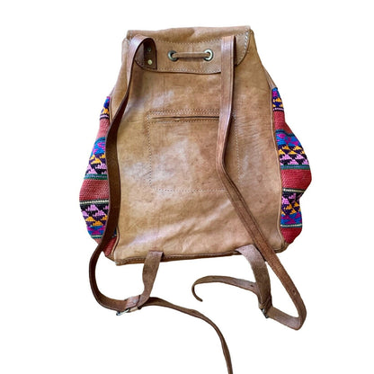 Vintage Guatemalan Handmade Tapestry Leather Big Backpack Bag