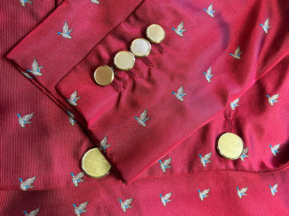 Vintage Perry Ellis Embroidered Mallard Duck Silk Blazer Size 8