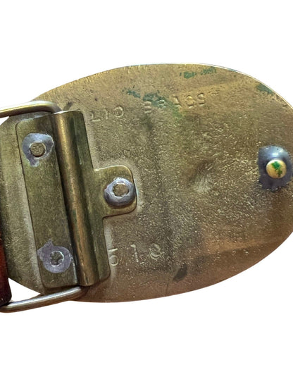 Vintage 80’s Sailing Sailboat Nautical Solid Brass Belt Buckle with Vintage Hand Tooled Leather Belt