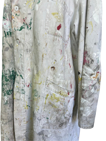 Vintage French Painters Coat Workwear Paint Splatter Artist Smock