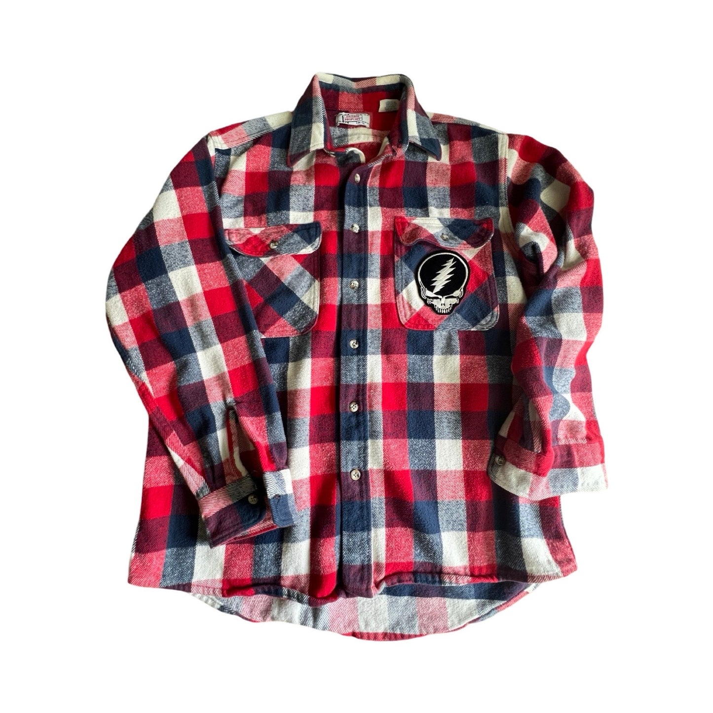 Vintage Private Property Cotton Flannel Shirt w/ Grateful Dead Patch L