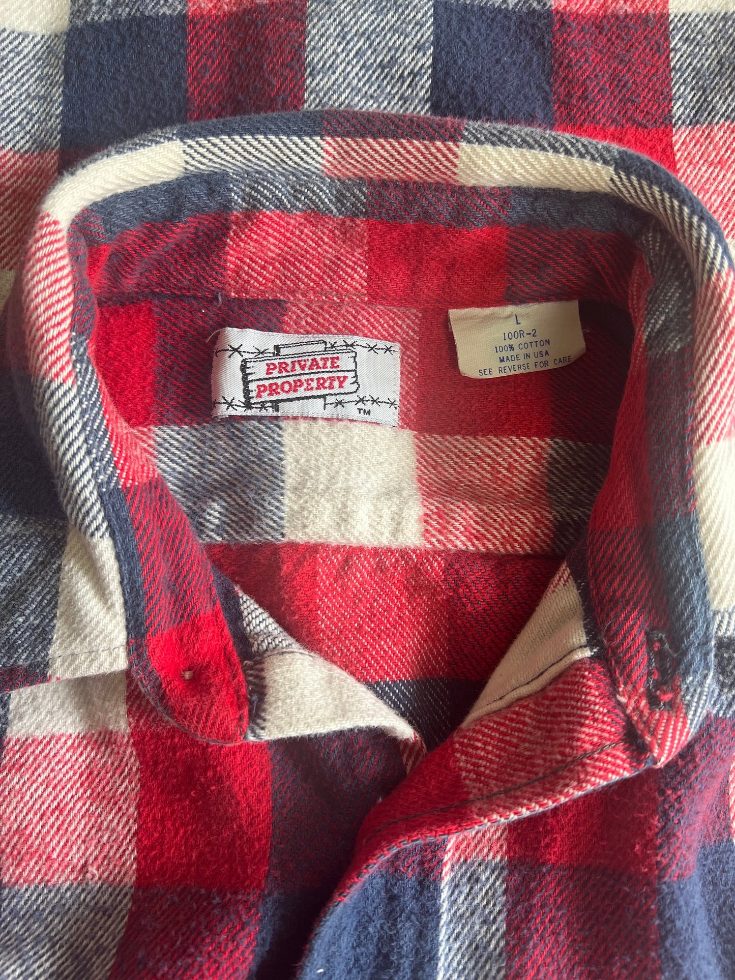 Vintage Private Property Cotton Flannel Shirt w/ Grateful Dead Patch L