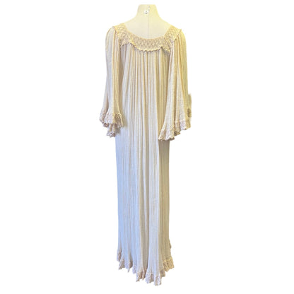 Vintage Dreamy Ethereal Gauze Handmade Angel Sleeve Crochet Trim Maxi Dress O/S