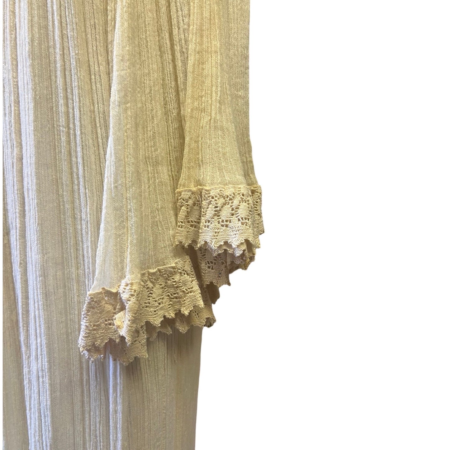 Vintage Dreamy Ethereal Gauze Handmade Angel Sleeve Crochet Trim Maxi Dress O/S