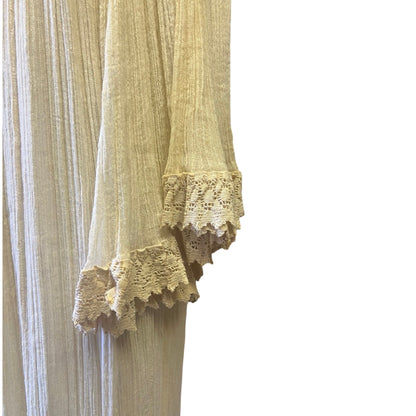 Vintage Dreamy Ethereal Gauze Handmade Angel Sleeve Crochet Trim Maxi Dress O/S