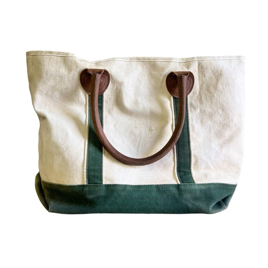 Vintage 80’s Canvas & Leather Well Worn Zip Top Travelon Tote Bag