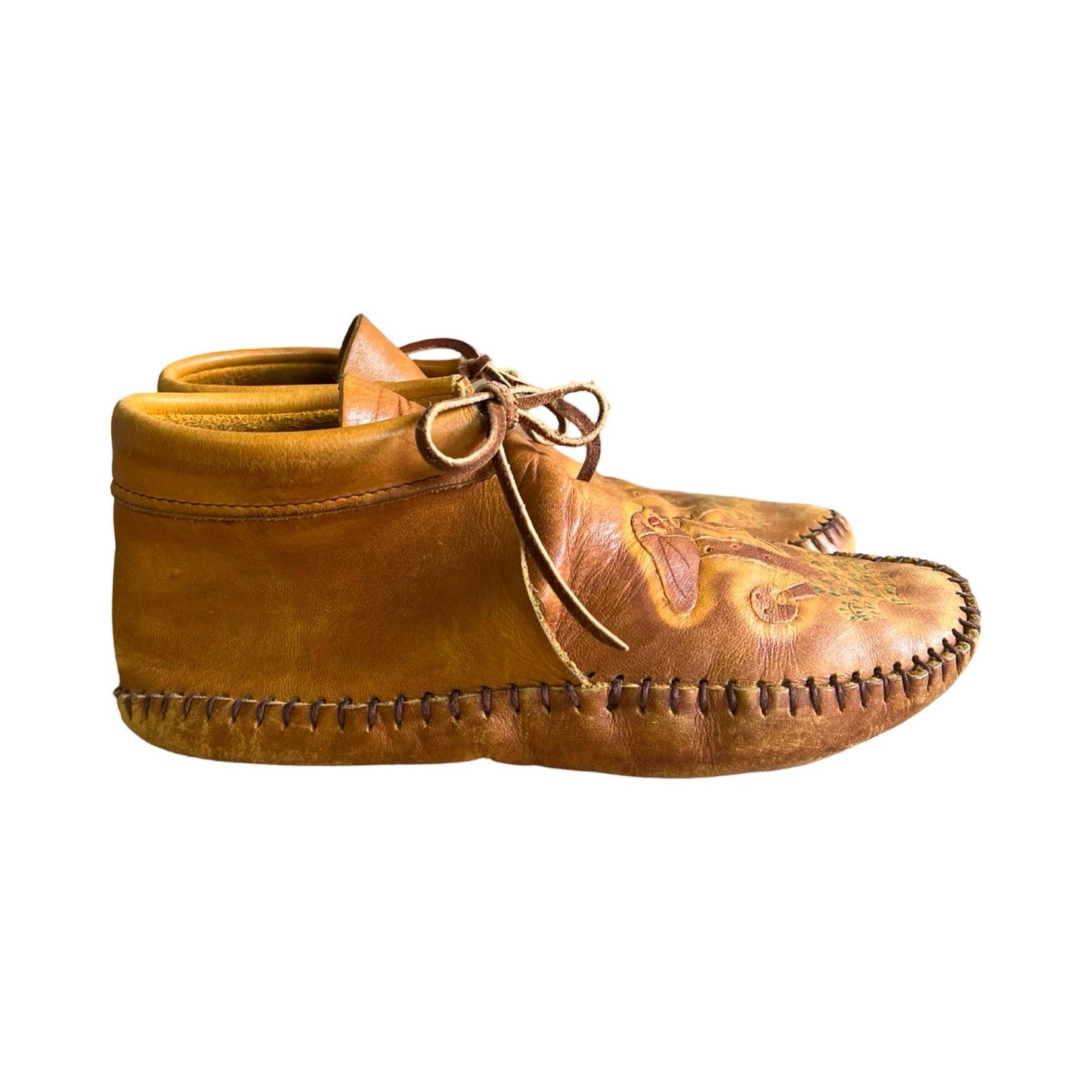 Rare Vintage Mushroom Moccasins Hand Tooled Hand Painted Handmade Leather Women’s 8/8.5