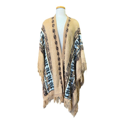 Vintage Alpaca Shawl Cape Scarf Wrap Sweater With Fringe O/S