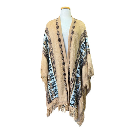 Vintage Alpaca Shawl Cape Scarf Wrap Sweater With Fringe O/S