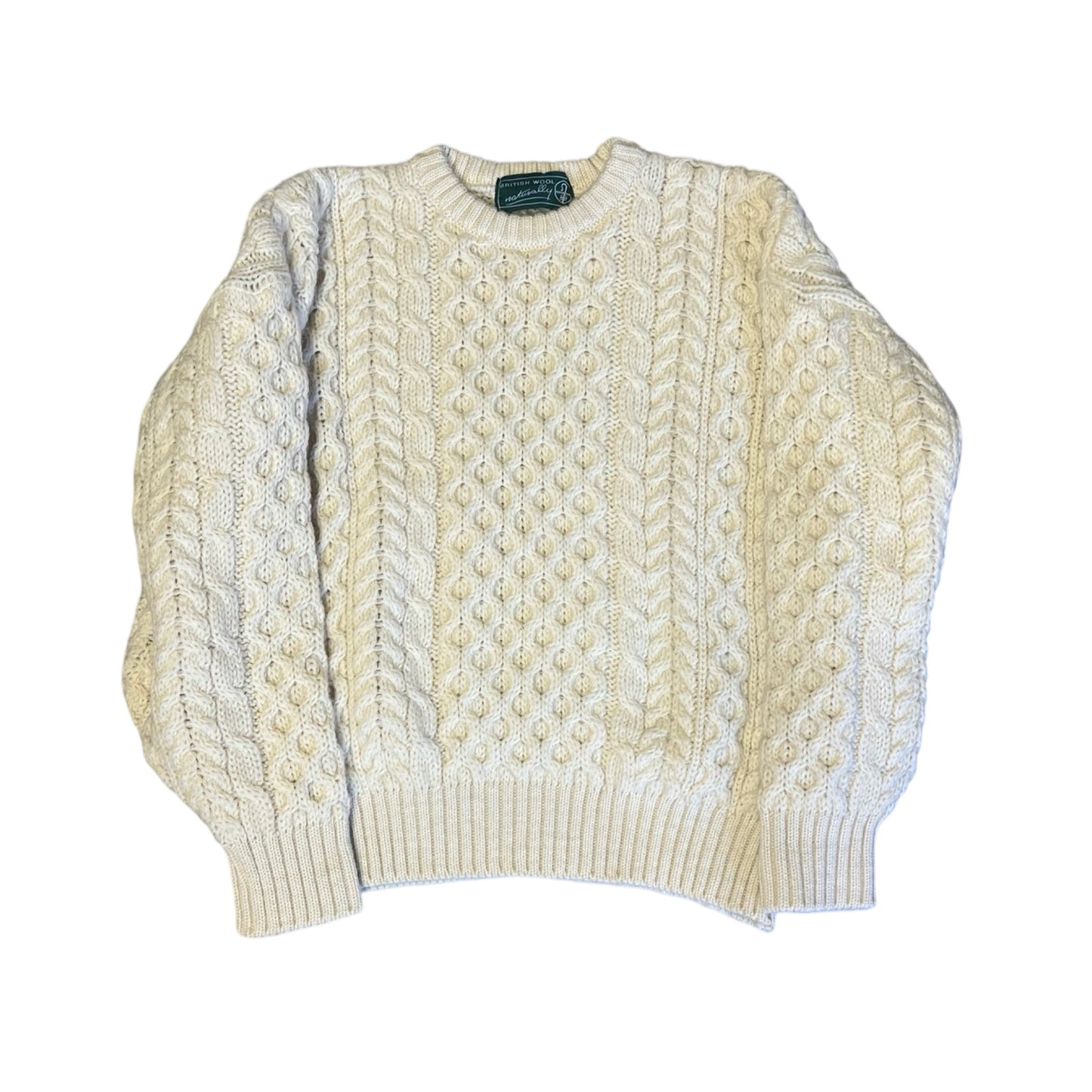 Vintage British Wool Cable Knit Fishermans Sweater Made In United Kingdom 100% New Wool