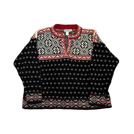 Vintage 80’s LL Bean Norwegian Fair Isle Henley Oversized Sweater Women’s XL
