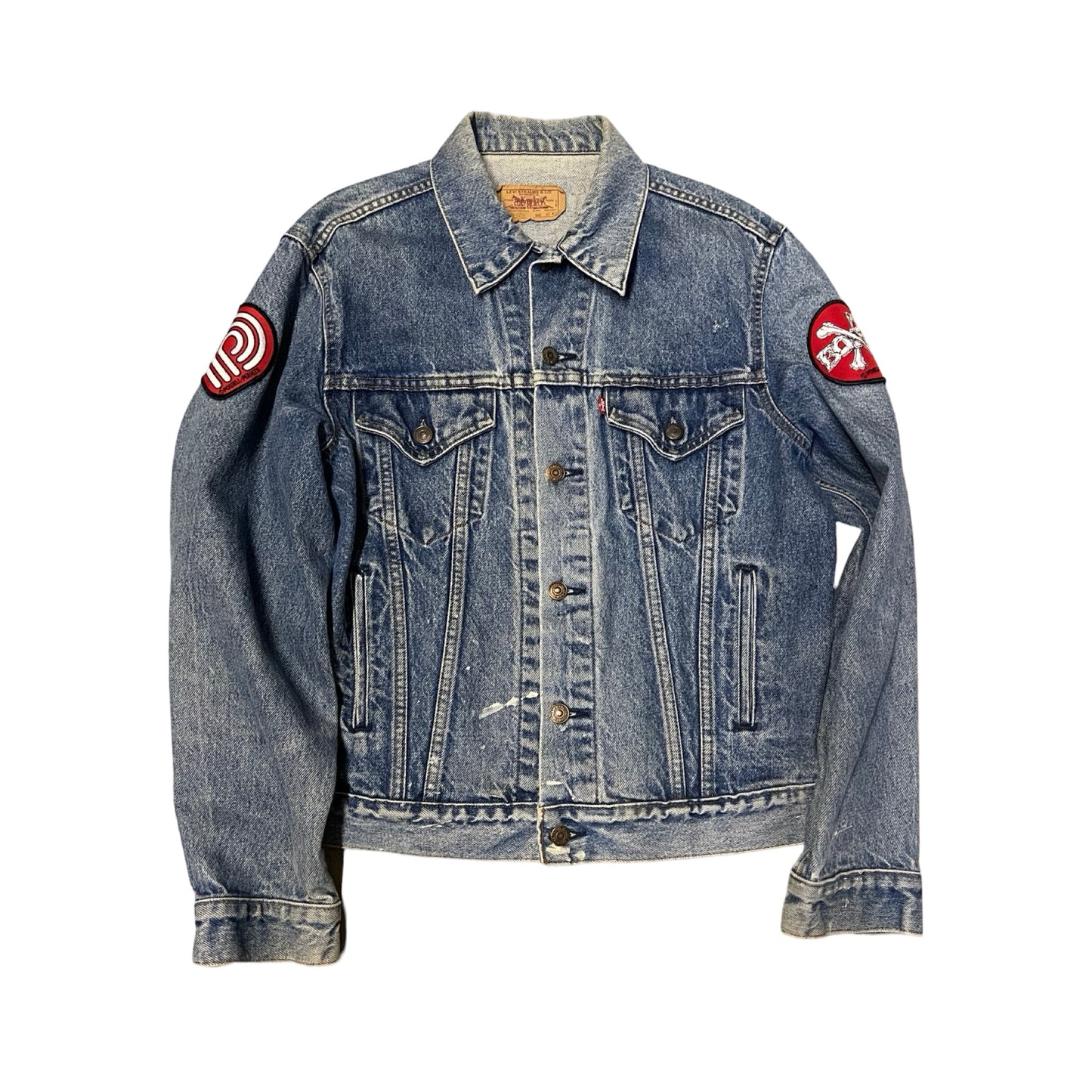 Rare Vintage 80’s Powell Peralta Bones Brigade Patch Levi’s Denim Trucker Jacket 42