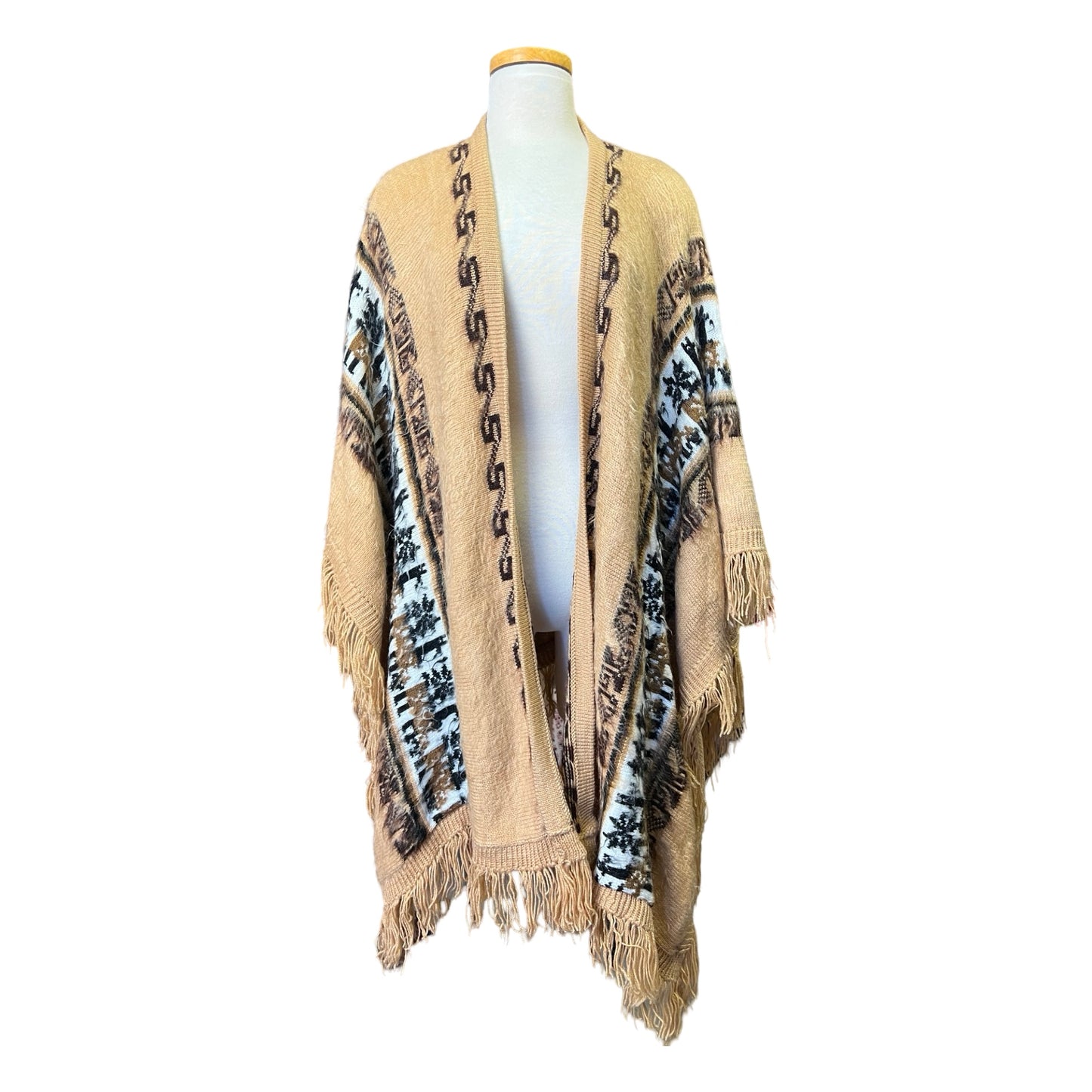 Vintage Alpaca Shawl Cape Scarf Wrap Sweater With Fringe O/S