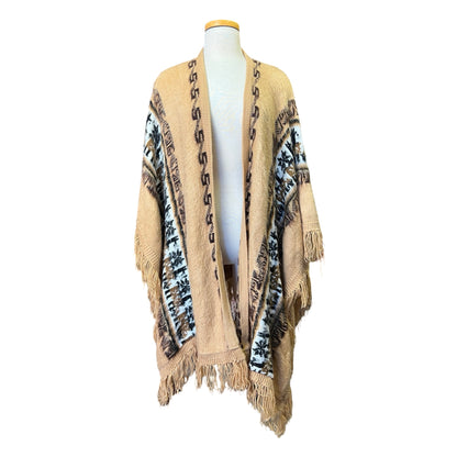Vintage Alpaca Shawl Cape Scarf Wrap Sweater With Fringe O/S
