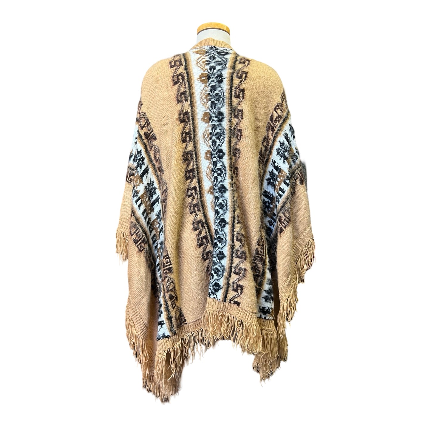 Vintage Alpaca Shawl Cape Scarf Wrap Sweater With Fringe O/S