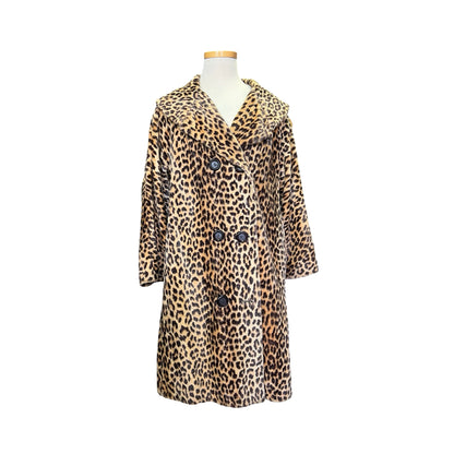 Vintage Leopard Double Breasted Lapel Collar Coat L