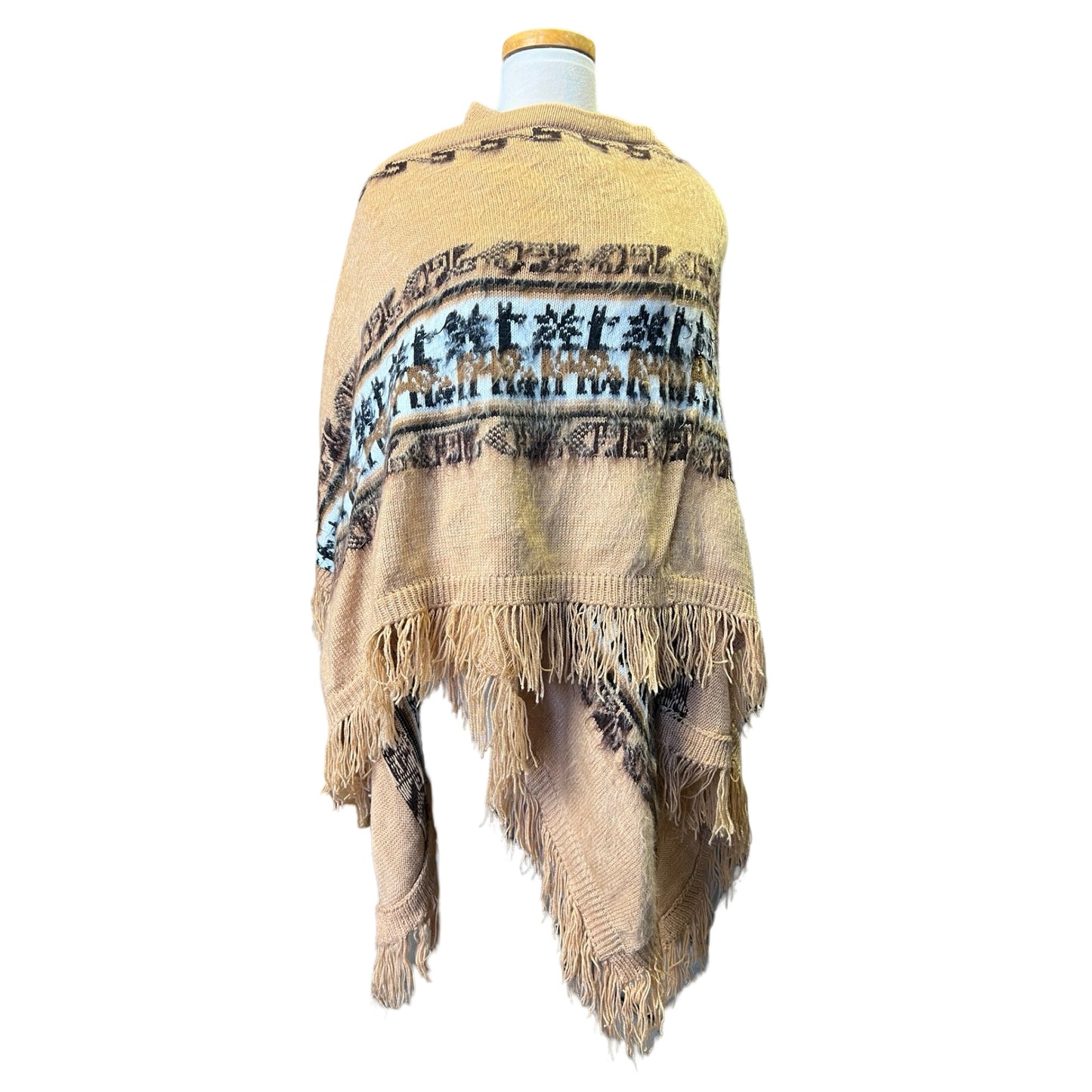 Vintage Alpaca Shawl Cape Scarf Wrap Sweater With Fringe O/S