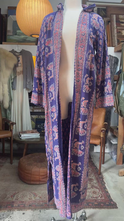 Rare Vintage Batik Peacock Robe w/ Hood Made in India