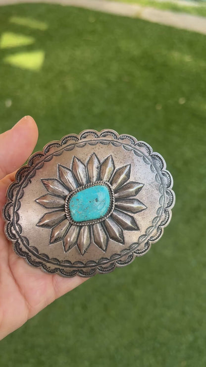 Vintage Navajo Sterling Silver & Turquoise Belt Buckle Hallmark FA