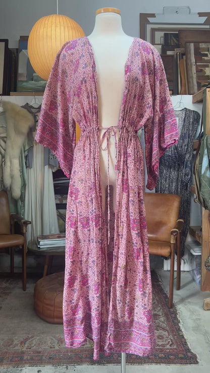 Rare Vintage 70’s Block Print Tie Waist Kimono Robe XL