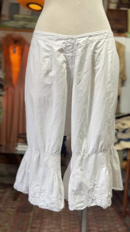 Antique Edwardian Cotton Embroidered Pin-tuck Bloomers