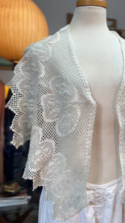 Antique Handmade Crochet Lace Oversized Collar w/ Popcorn Stitch