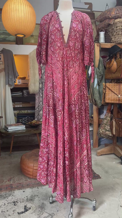 Rare Vintage Zodiac India Block Print Maxi Dress M