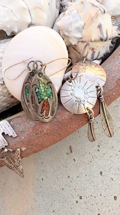 Vintage Navajo Signed Sterling Silver Dream Catcher Earrings